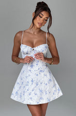 Lacey Mini Dress - Blue Ditsy Print Dress Babyboo Fashion Premium Exclusive Design