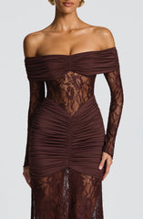Sauline Maxi Dress - Plum Brown Dress Babyboo Fashion Premium Exclusive Design
