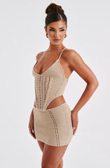 Selma Mini Skirt - Beige Skirt Babyboo Fashion Premium Exclusive Design