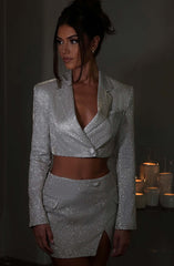 Stefania Mini Skirt - White Gold Sparkle Skirt Babyboo Fashion Premium Exclusive Design