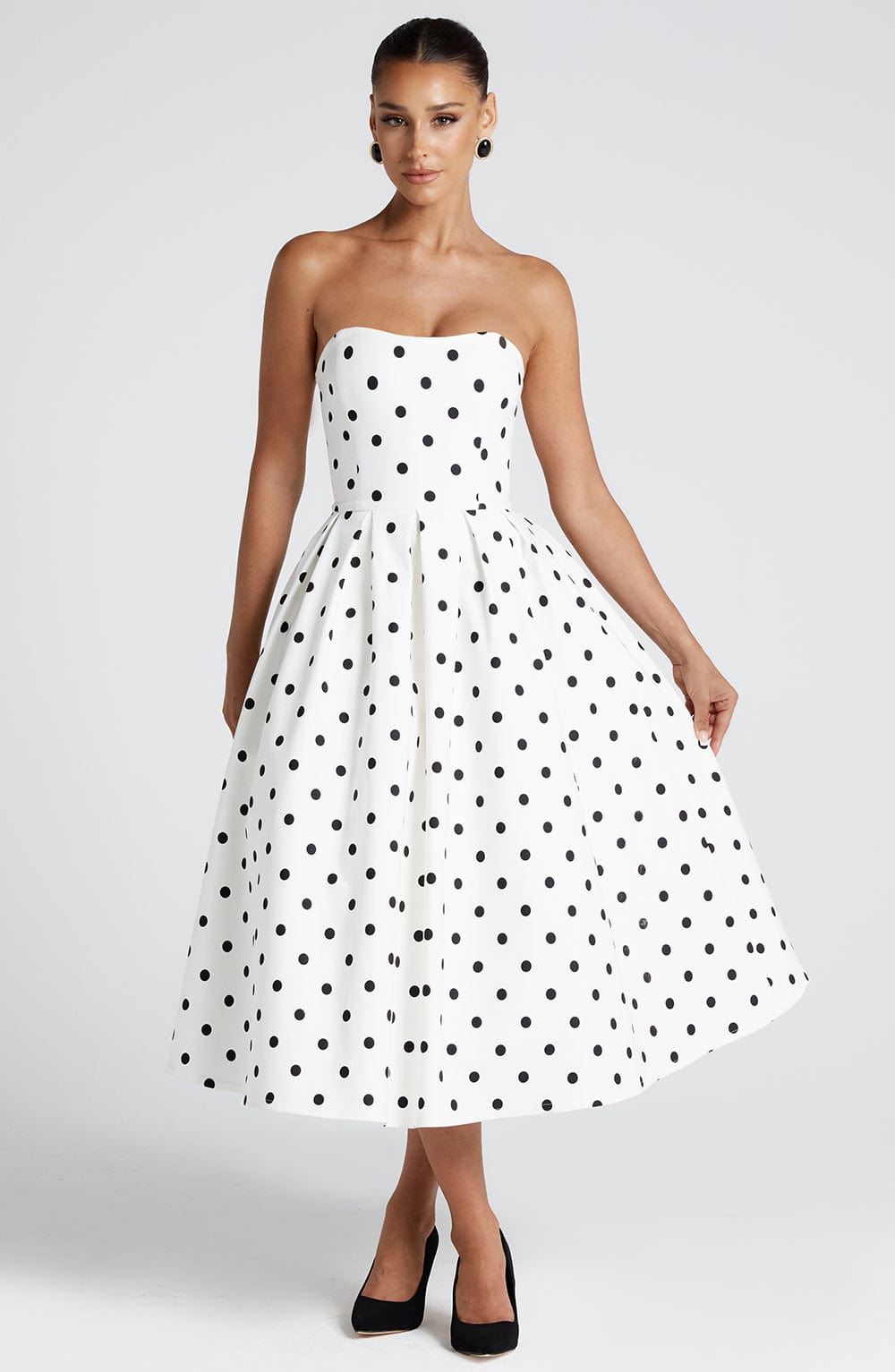 Edith Midi Dress - Black Polka Dot Print Dress Babyboo Fashion Premium Exclusive Design