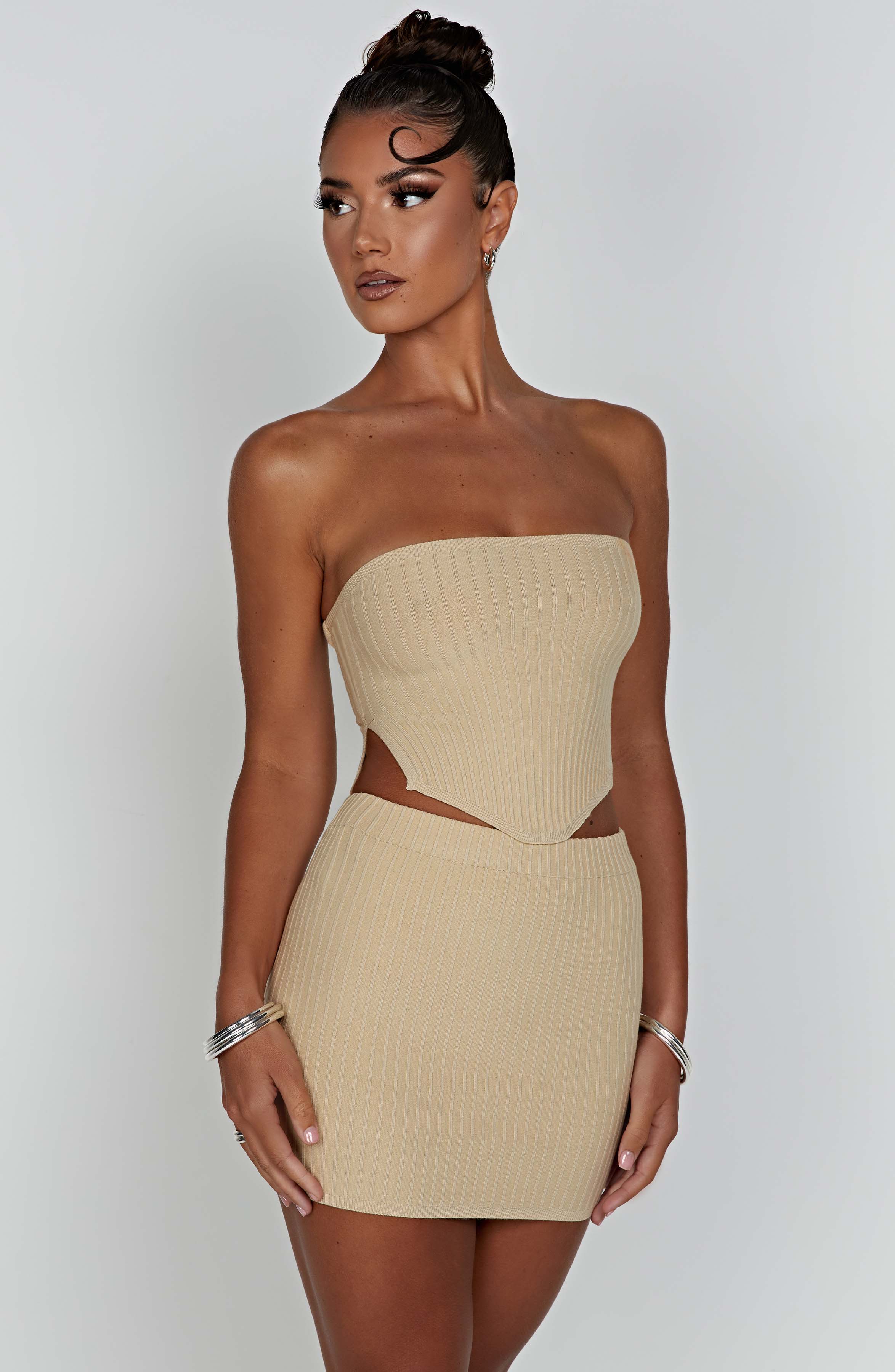 Jaz Mini Skirt - Beige Skirt Babyboo Fashion Premium Exclusive Design