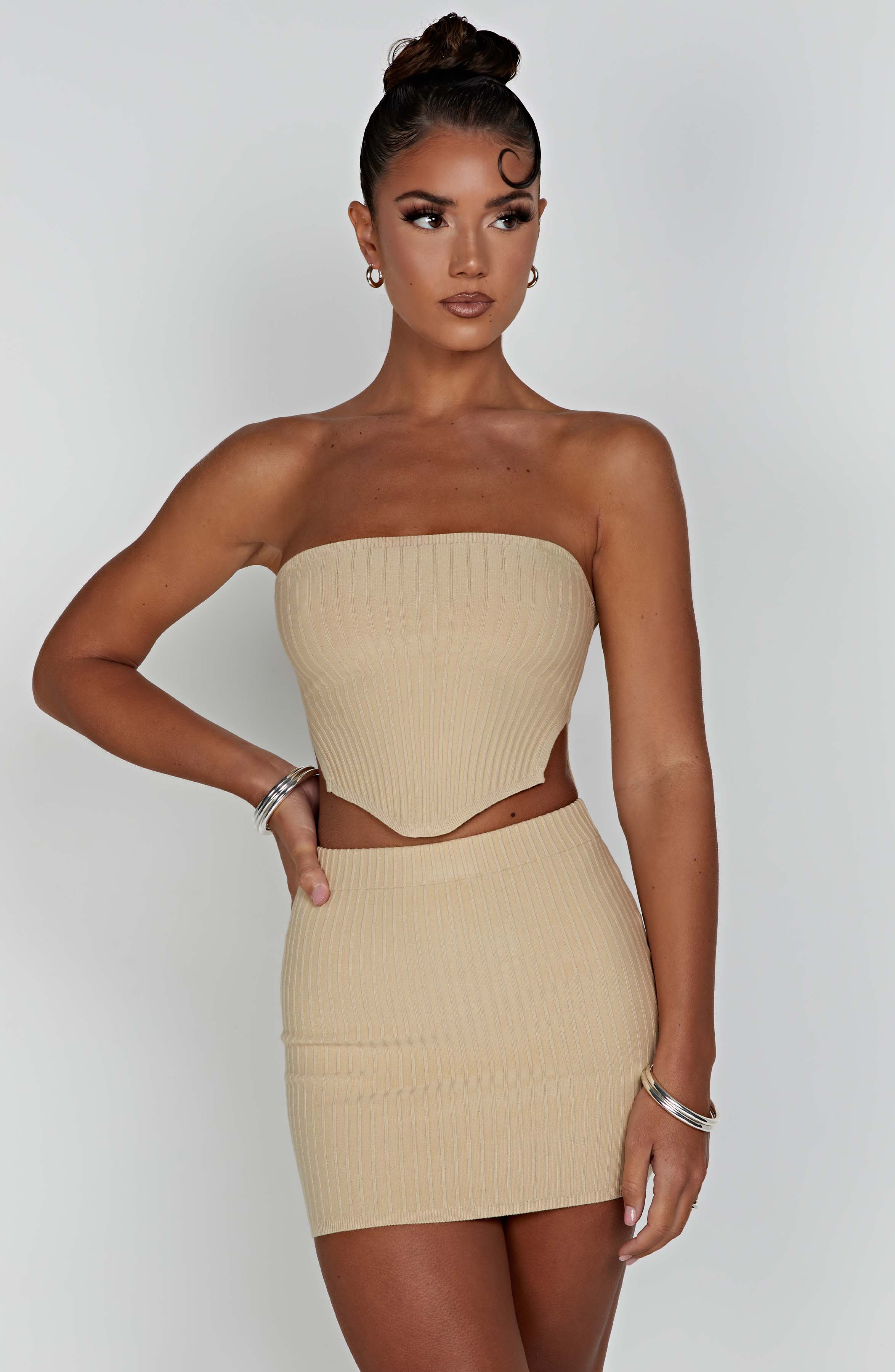Jaz Mini Skirt - Beige Skirt Babyboo Fashion Premium Exclusive Design