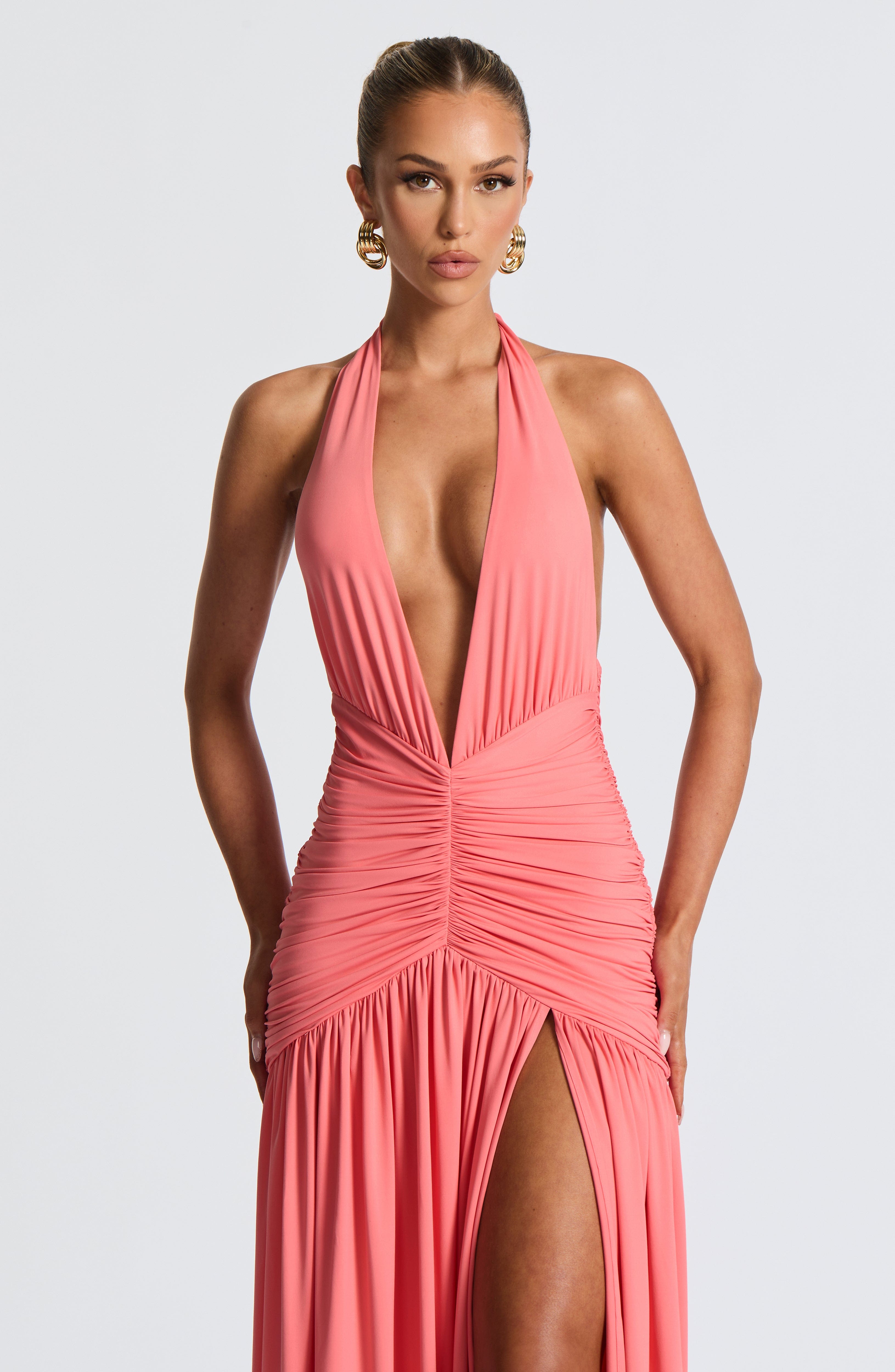 Melania Maxi Dress - Coral Pink Dress Babyboo Fashion Premium Exclusive Design