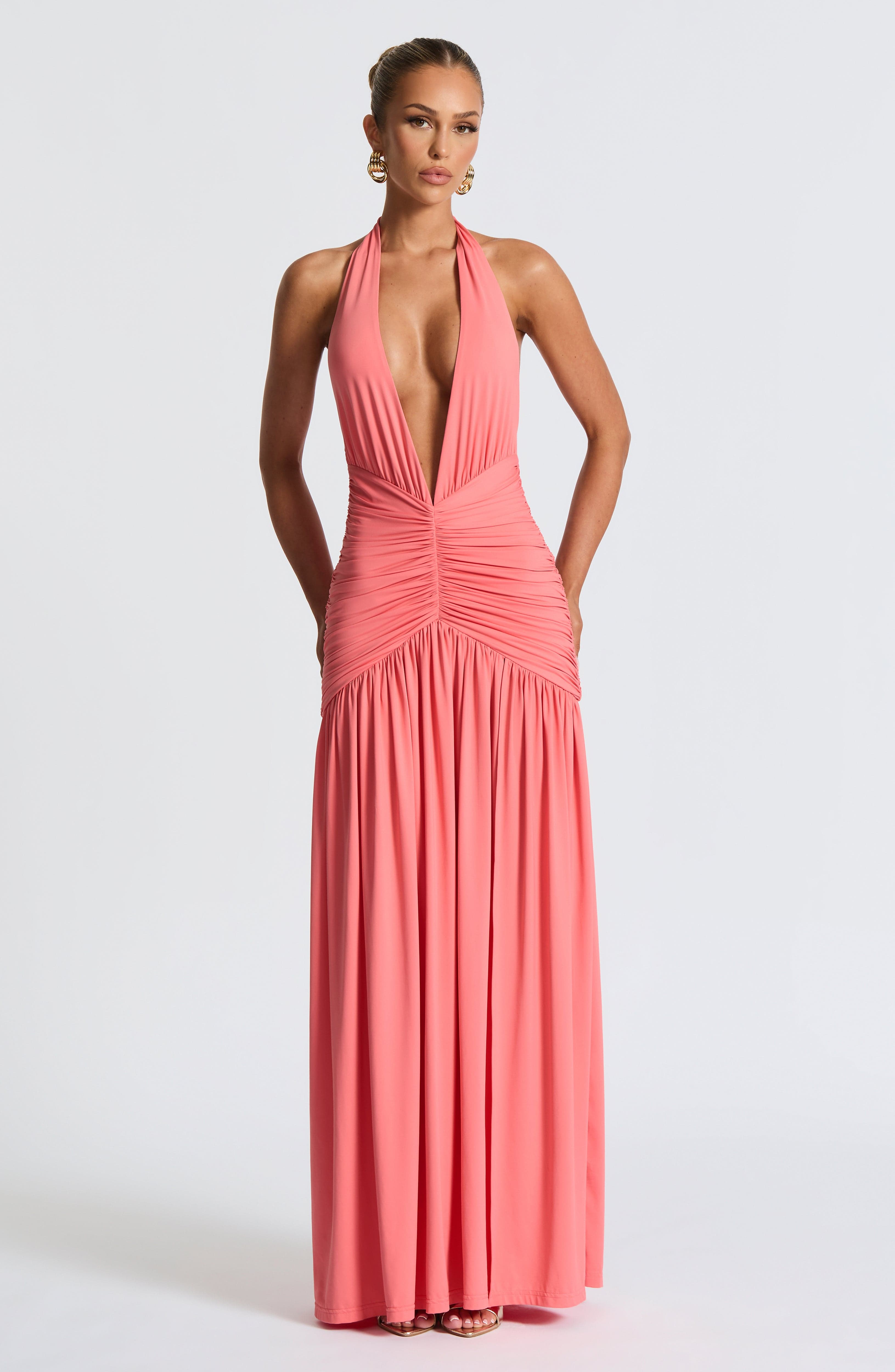 Melania Maxi Dress - Coral Pink Dress Babyboo Fashion Premium Exclusive Design